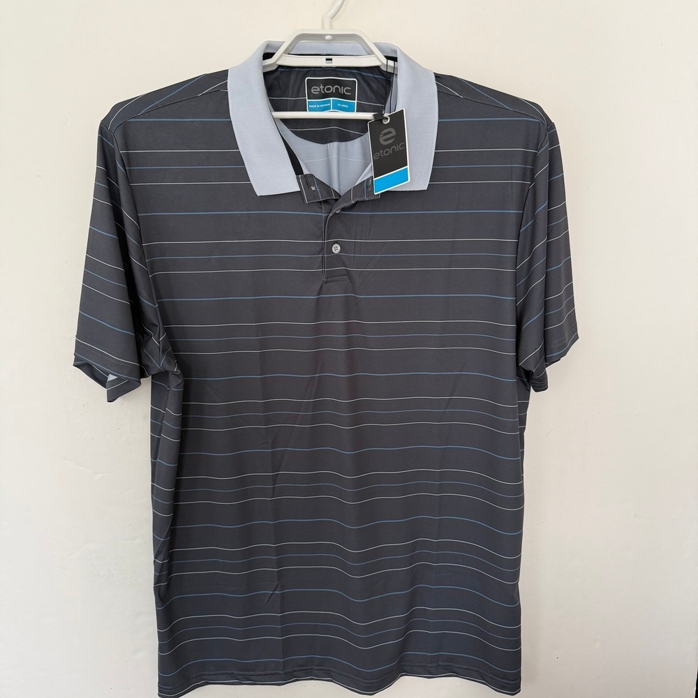 Etonic Men's Polo Golf Shirt Gray Striped 3XL XXL
